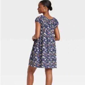 Cottagecore Floral Mini Dress Blue Size Large